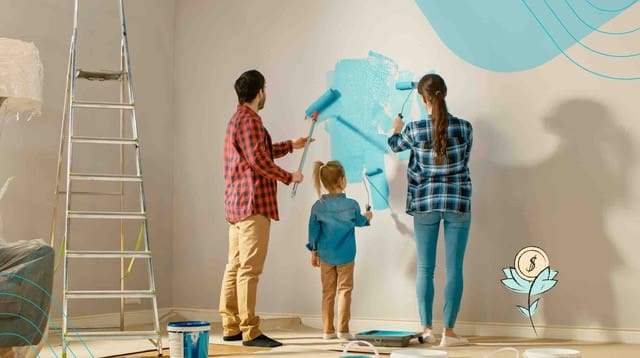 Couple and daughter renovating a house in Canada